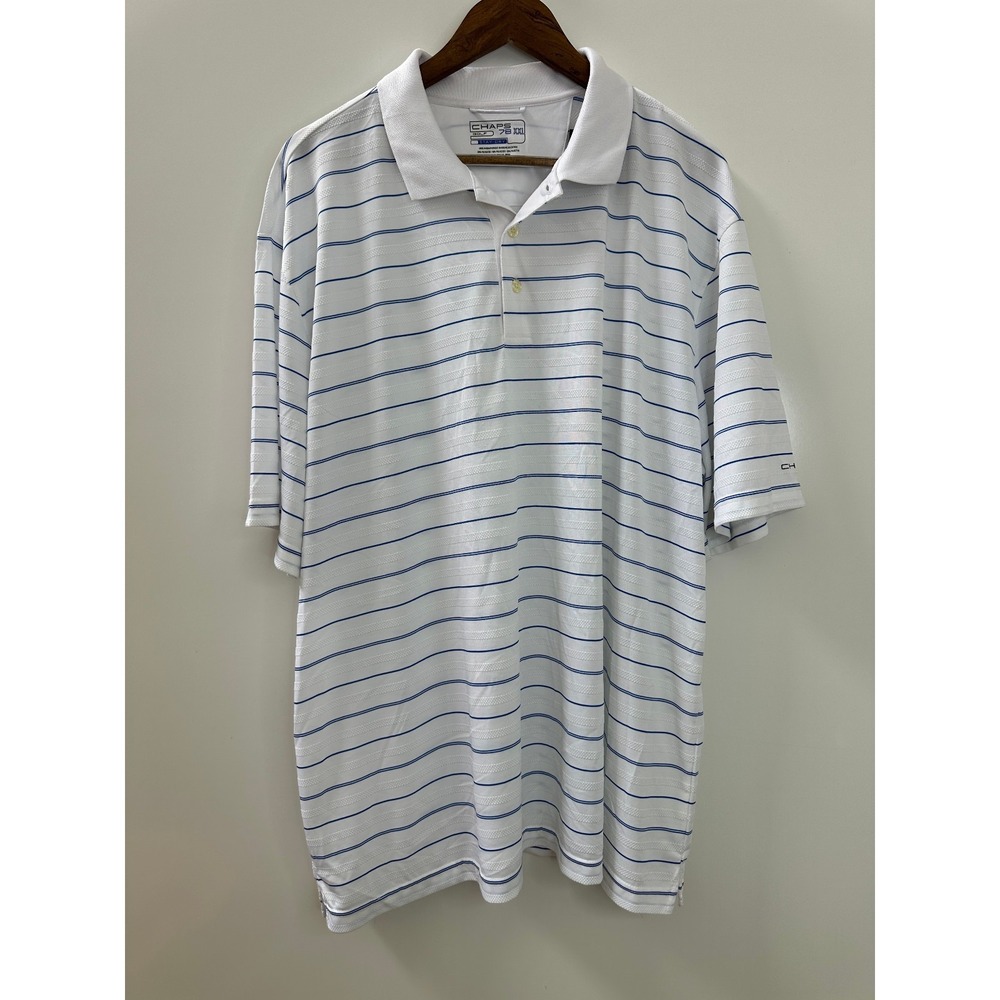 NWT Chaps Golf 78 Stay Dry Polo Shirt Mens XXL White Blue Stripe Preppy Nautical - Picture 7 of 7